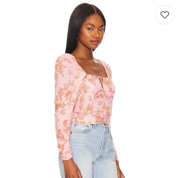Free People Hilary Printed Top in pink combo size M - Picture 2 of 11